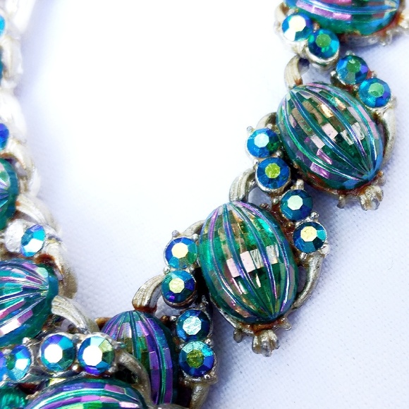 Vintage Coro Peacock AB Melon Glass Necklace & Earrings Set - Picture 8 of 8